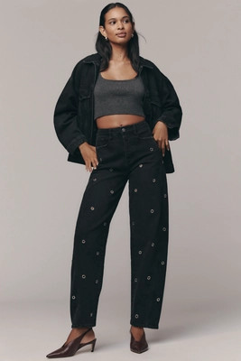 Habitual Evie High-Rise Embellished Barrel Jeans | Anthropologie (US)