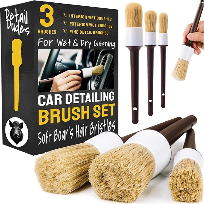 Soft Boars Hair Car Detailing Brush Set for Washing (3 Pack) - Car Detailing Kit - Automotive Cle... | Amazon (US)