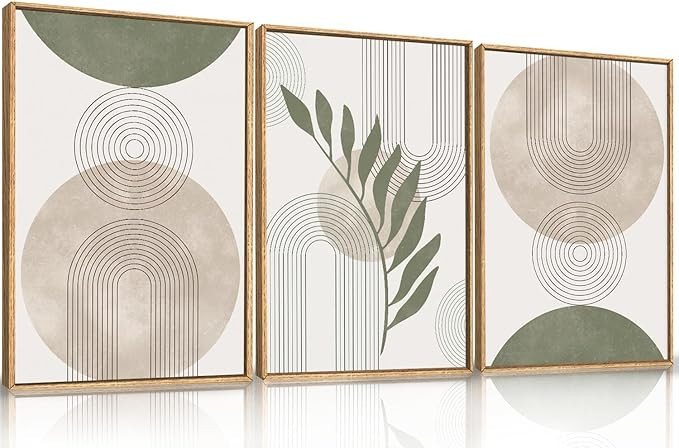 HPINUB Sage Green Framed Canvas Prints Wall Art Set, Abstract Botanical Boho Wall Decor, Minimali... | Amazon (US)