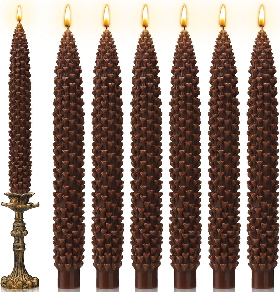 Nuanchu 6 Pcs Pinecone Shaped Taper Candles Brown Pinecone Candle Autumn Table Centerpieces Harve... | Amazon (US)