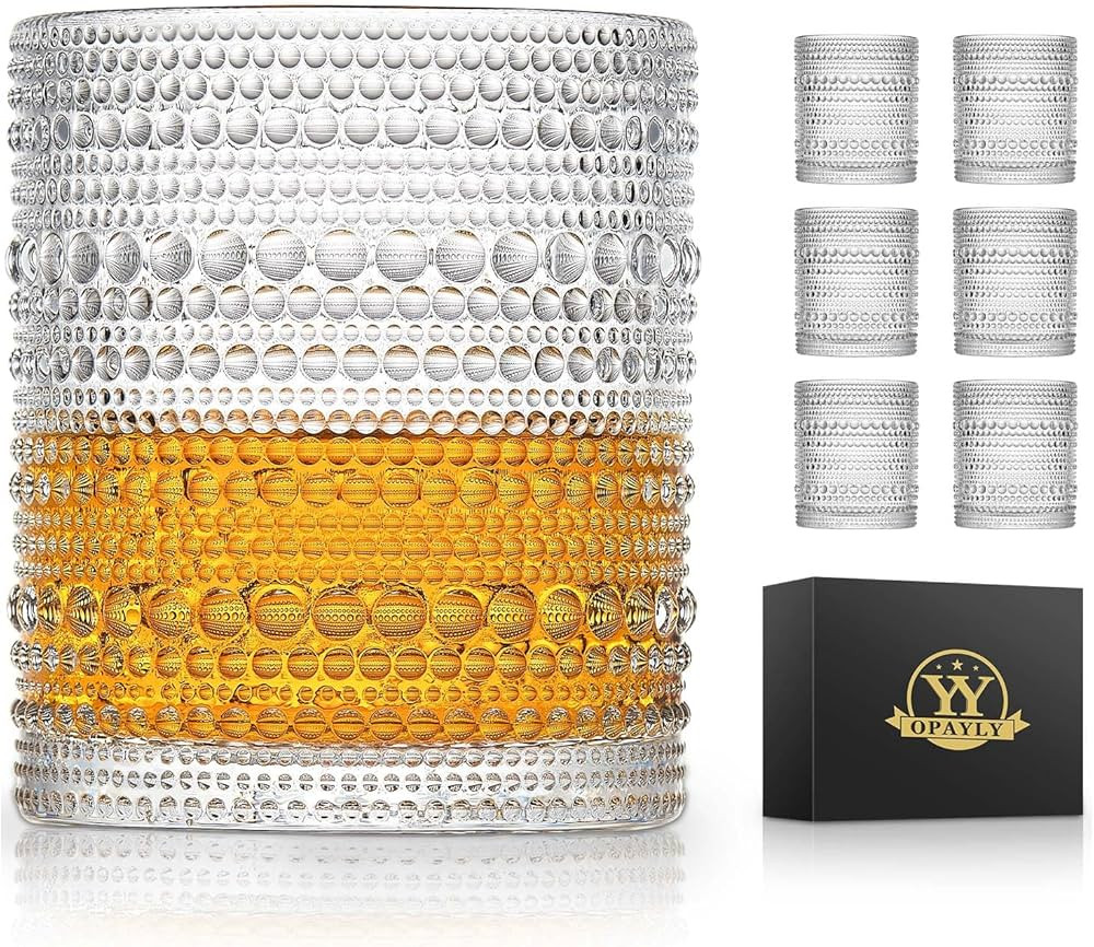 OPAYLY hobnail Drinking Glasses Old Fashion Glass 10oZ rocks glasses Set of 6 glasses Water Juice... | Amazon (US)