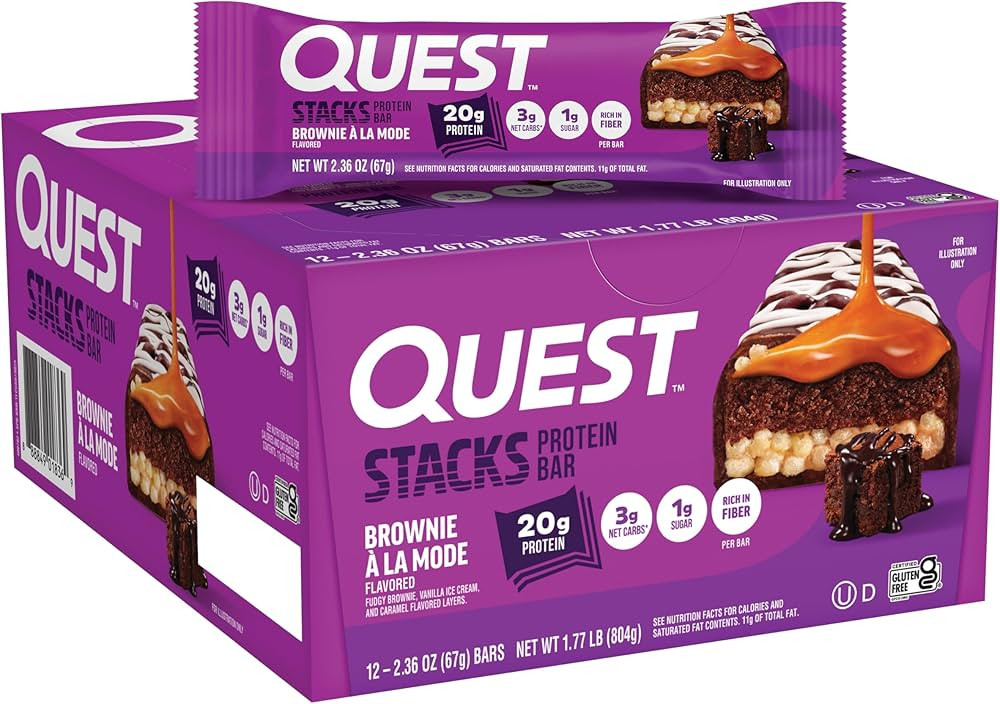 Quest Nutrition Stacks Protein Bars, Brownie a la Mode Flavor, 20g Protein, 3g Net Carbs, 1g Suga... | Amazon (US)