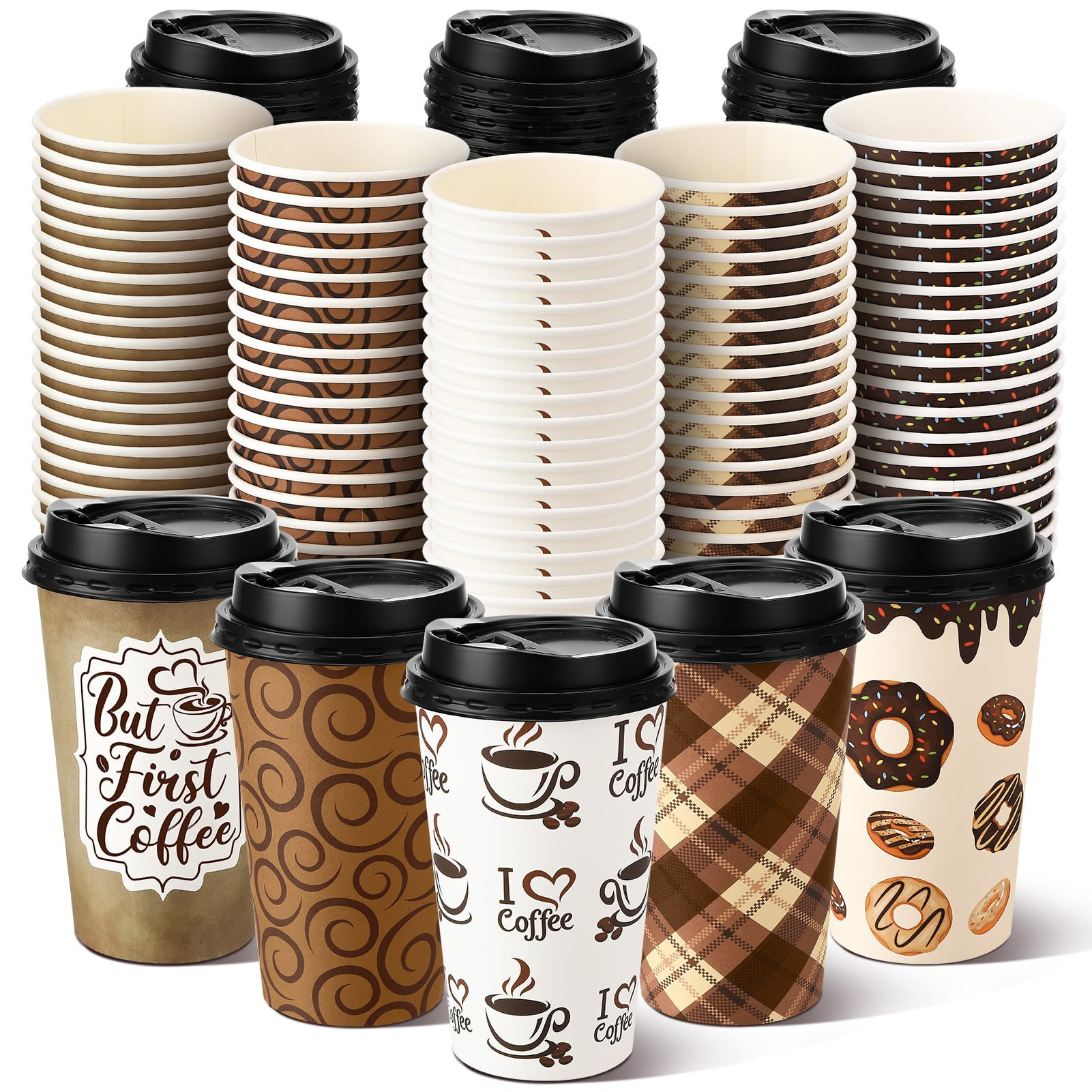 100 Pack 16 oz Disposable Coffee Cups with Lids, Paper Coffee Cups Coffee To Go Cups for Hot and ... | Amazon (US)