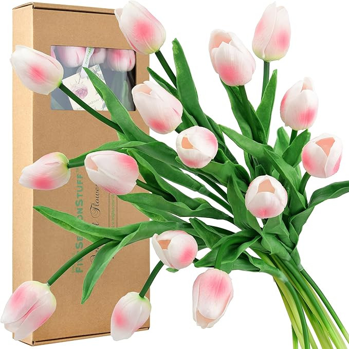 FiveSeasonStuff Real Touch Tulips Artificial Flowers – 15 Stems Faux Tulip Bouquet in Gift Box ... | Amazon (US)