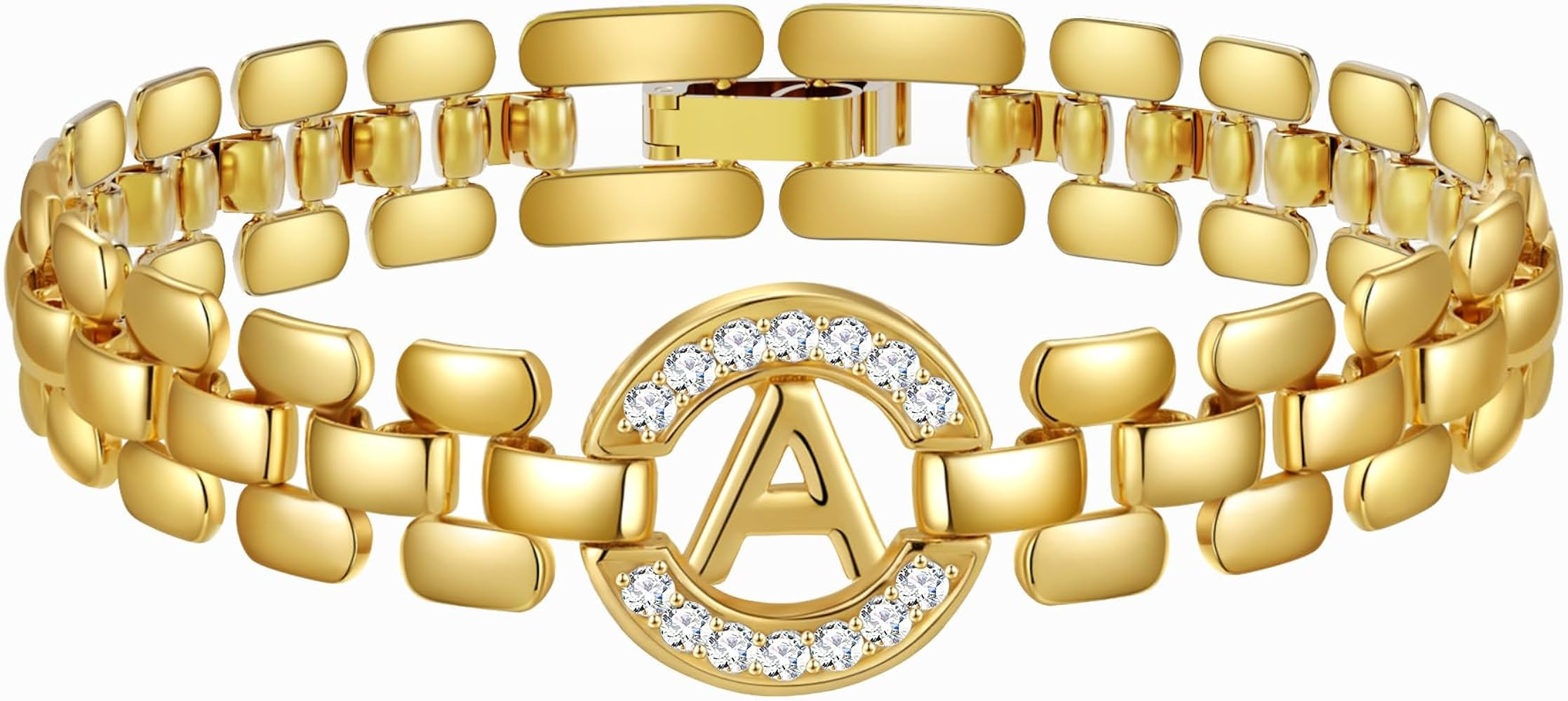 WEDDINEN Initial Bracelets for Women, 14K Gold Plated Letter A-Z Bracelets with Diamonds,Thick Ch... | Amazon (US)