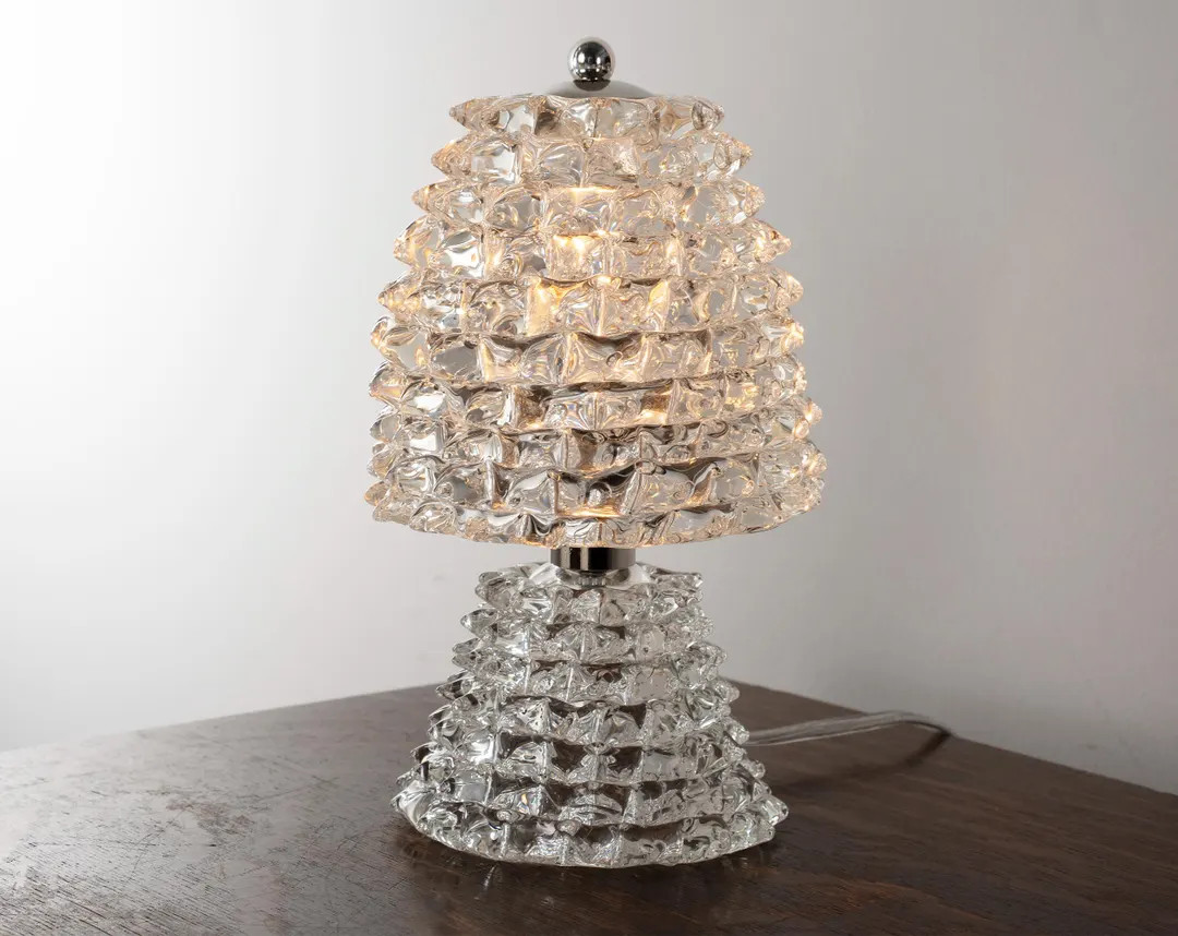 Rostrato Murano Glass Table Lamp Pure Clear Color, Handmade Vintage Barovier Style Lamp Made in I... | Etsy (US)