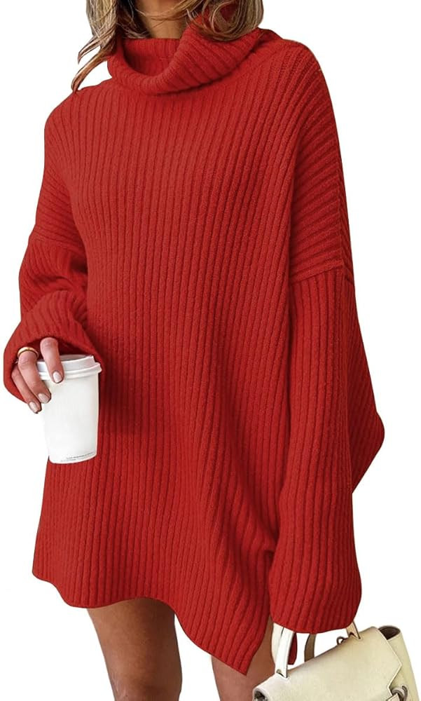 EFAN Womens Oversized Turtleneck Sweater Dress 2023 Trendy Pullover Ribbed Knit Dress | Amazon (US)