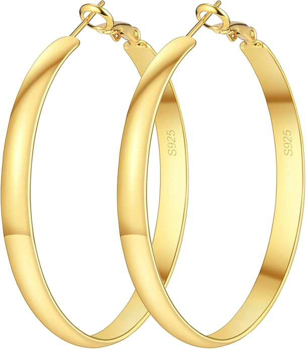 5mm Wide Gold Hoop Earrings for Women Trendy 14K Gold Plated Large Big Flat Hoop Earrings Non Tar... | Amazon (US)