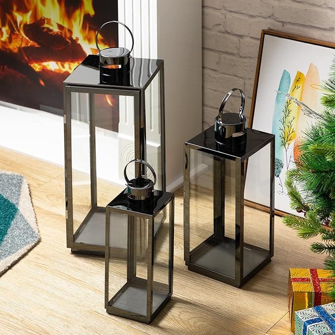 Stainless Decorative Candle Lantern Set of 3, Hanging Decor Hurricane Lantern Candle Holder for F... | Amazon (US)