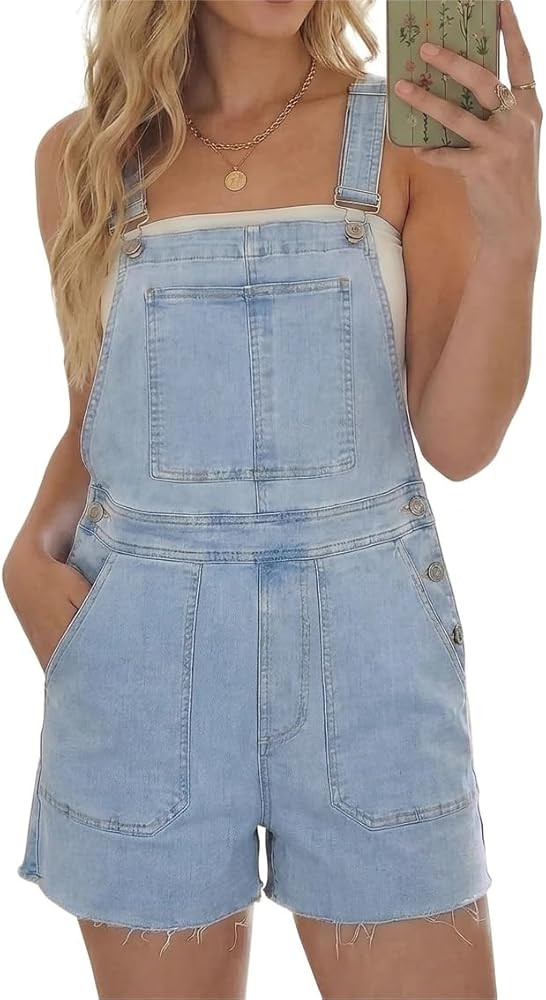 Denim Overall Shorts for Women Stretchy Adjustable Straps Bib Jean Short Overalls Denim Shortalls... | Amazon (US)
