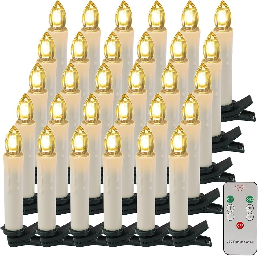 EuroFone Christmas Tree Candles, 30pcs LED Flameless Flickering Battery Taper Candles with Remova... | Amazon (US)