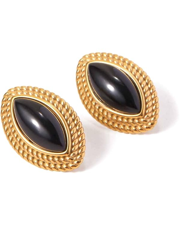 Gold Chunky Statement Earrings for Women， Black onyx Vintage Earrings | Amazon (US)