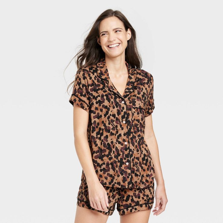 Women's Animal Print Beautifully Soft Short Sleeve Notch Collar Top and Shorts Pajama Set - Stars... | Target
