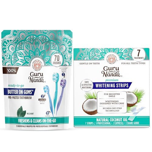 GuruNanda On-The-Go Whitening Bundle – 70ct Disposable Pre-Pasted Toothbrushes & 7-Day Whitening Strips for a Brighter Smile Anytime, Anywhere | Amazon (US)