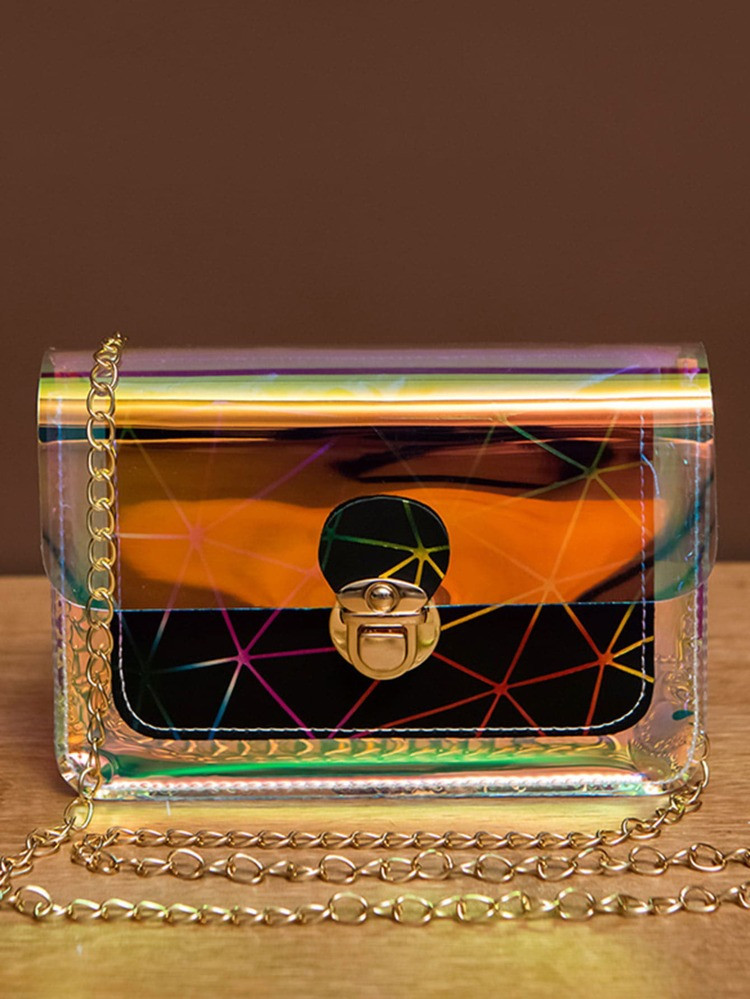 Mini Holographic Push Lock Chain Crossbody Bag | SHEIN