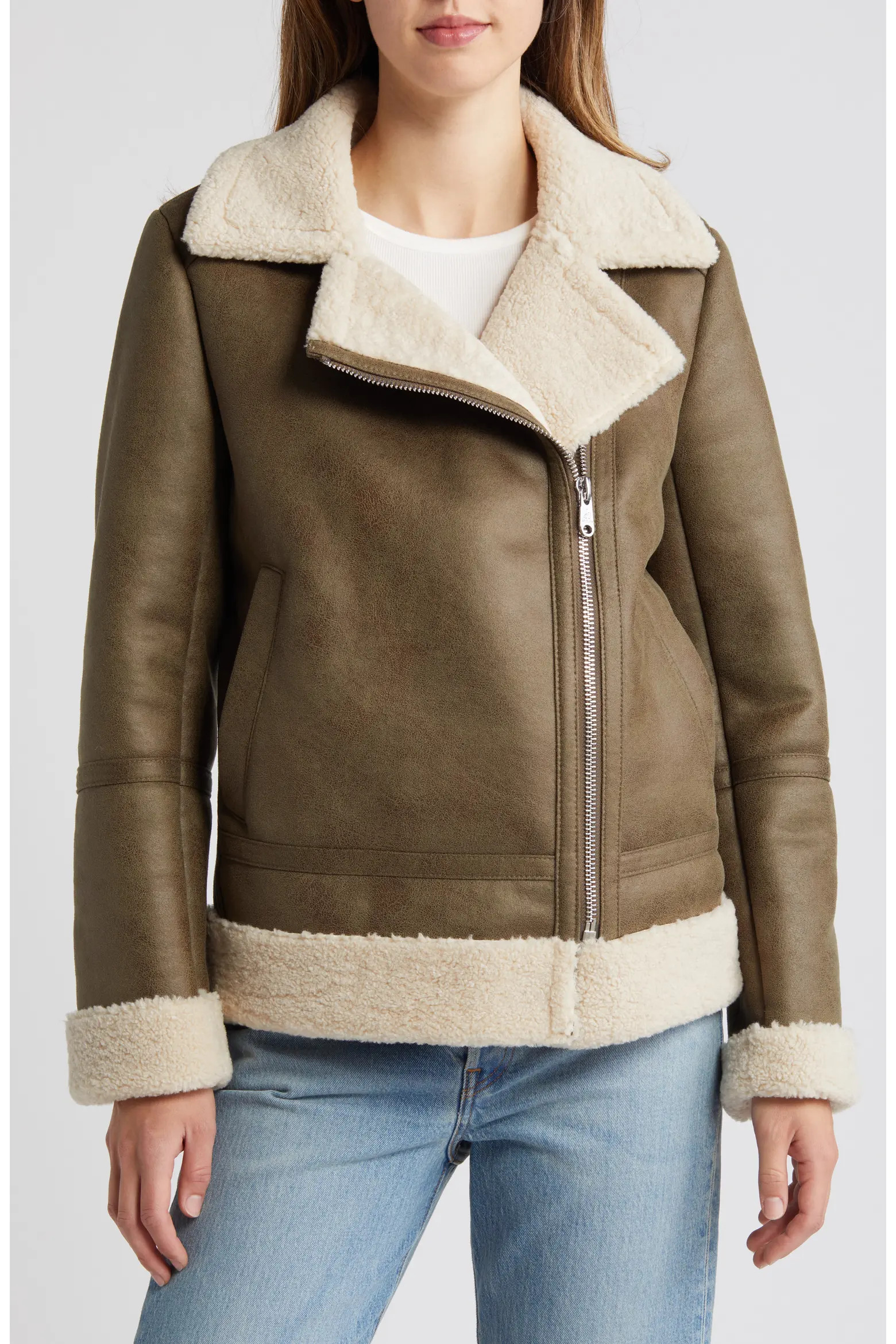 Faux Leather & Faux Shearling Moto Jacket (Women) | Nordstrom | Nordstrom