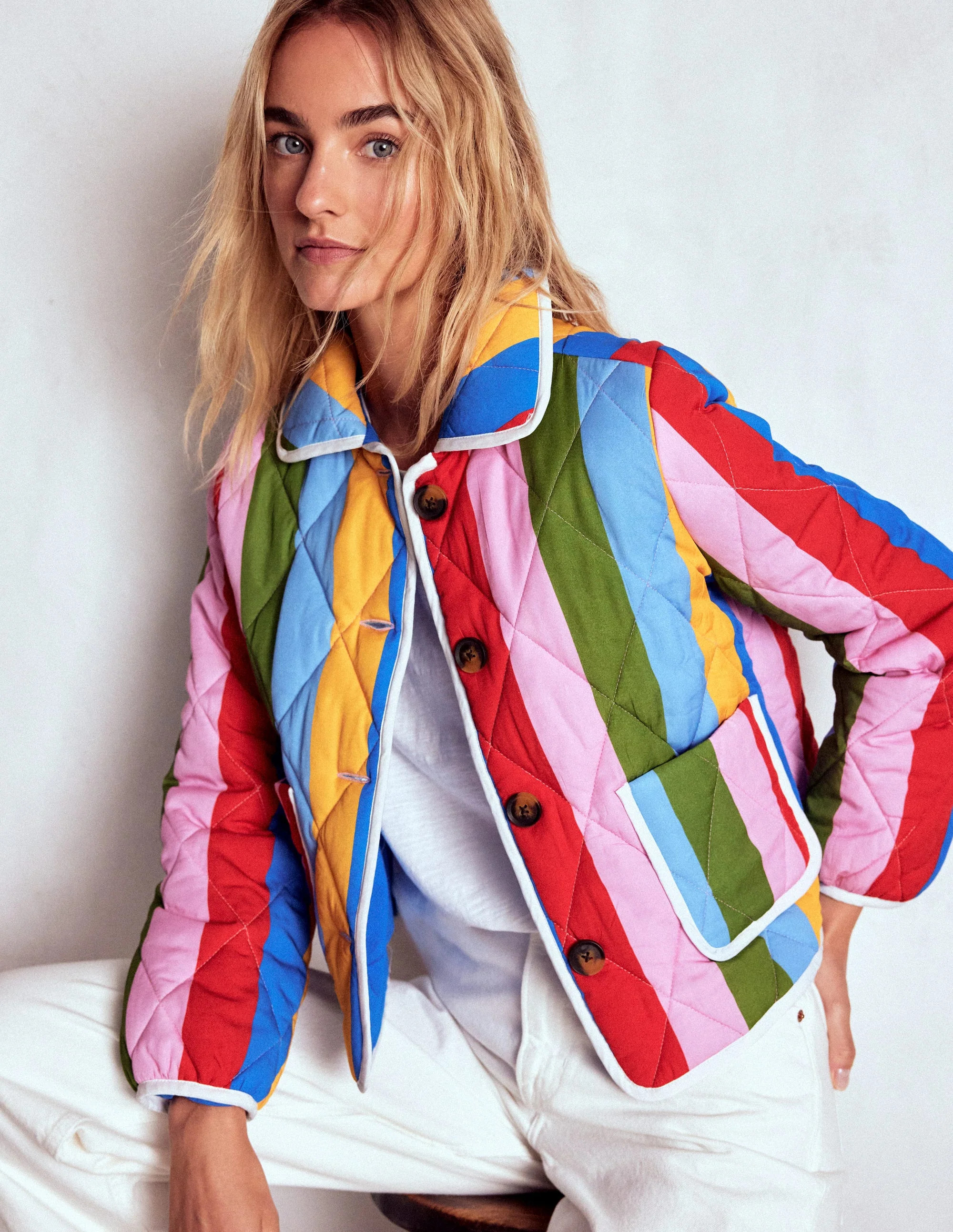 Fitzrovia Quilted Jacket-Rainbow Stripe | Boden UK