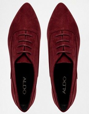 ALDO Edeniel Pointed Lace Up Burgundy Flat Shoes | ASOS UK
