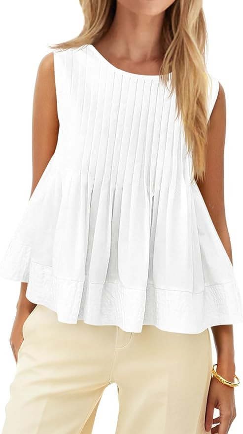 Cicy Bell Pleated Peplum Tank Tops for Women Summer Casual Sleeveless Womens Babydoll Blouse Flow... | Amazon (US)