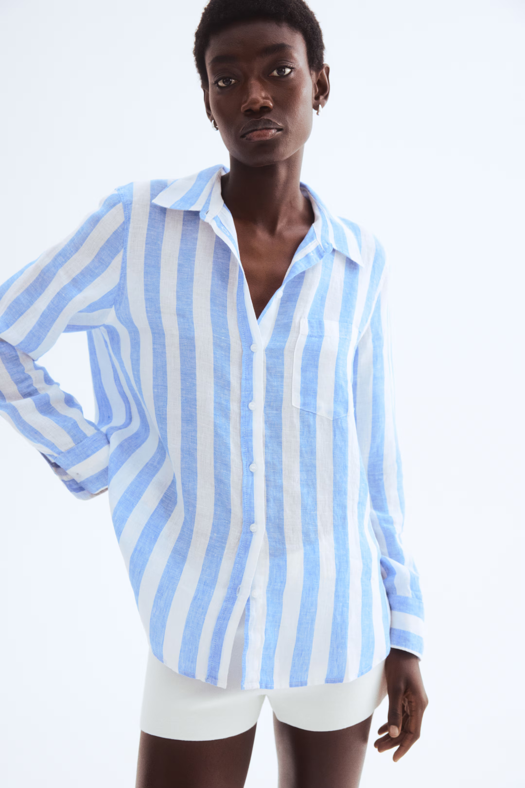 Linen shirt - Light blue/Striped - Ladies | H&M GB | H&M (UK, MY, IN, SG, PH, TW, HK)