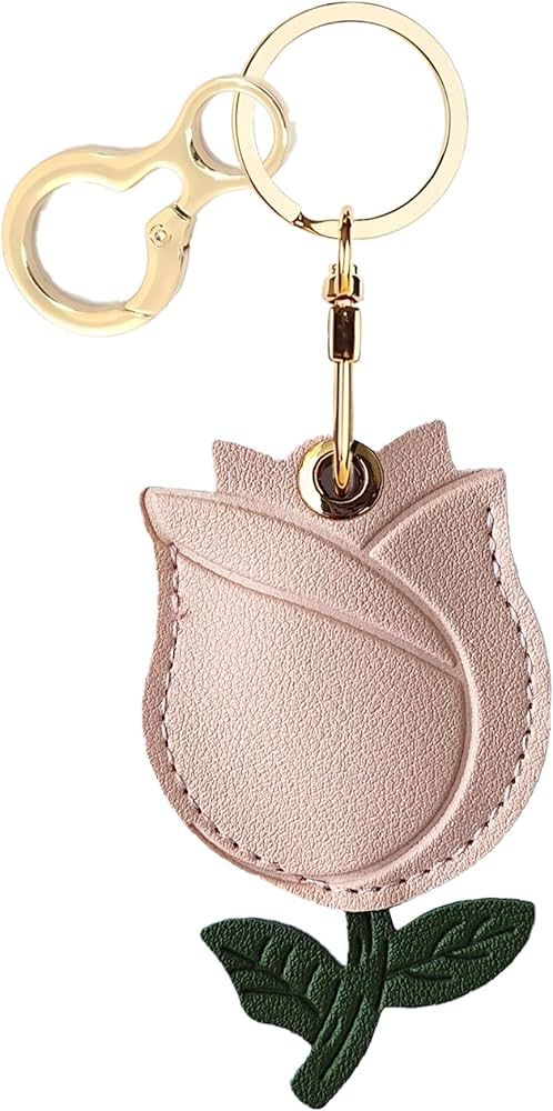 Leather Keychain Holder Case Compatible with Apple AirTag, Cute Protective Air Tag Cover with Key... | Amazon (US)