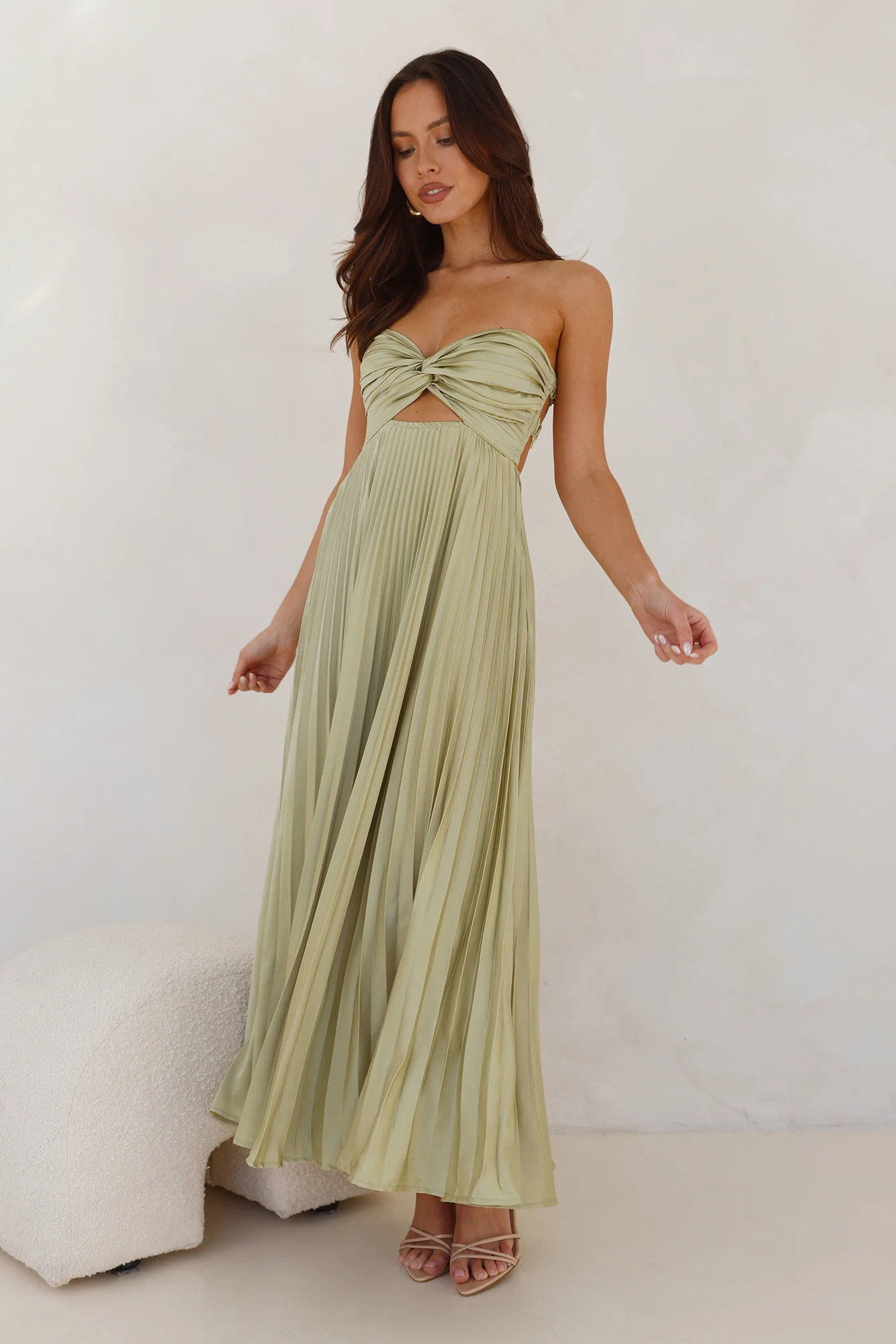 Frosted Berry Strapless Pleated Maxi Dress Lime | Hello Molly (US)