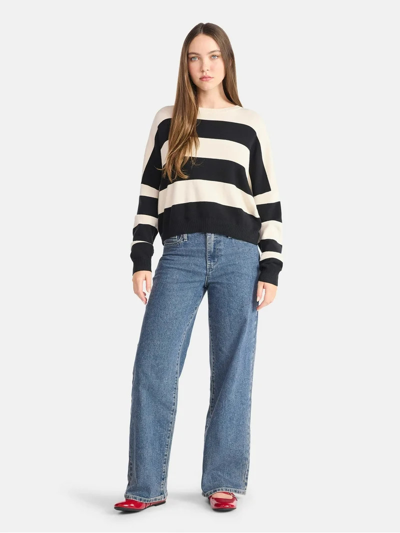 No Boundaries Striped Sweater, Lightweight, Women's | Walmart (US)