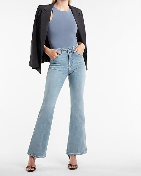 High Waisted Light Wash Supersoft Flare Jeans | Express