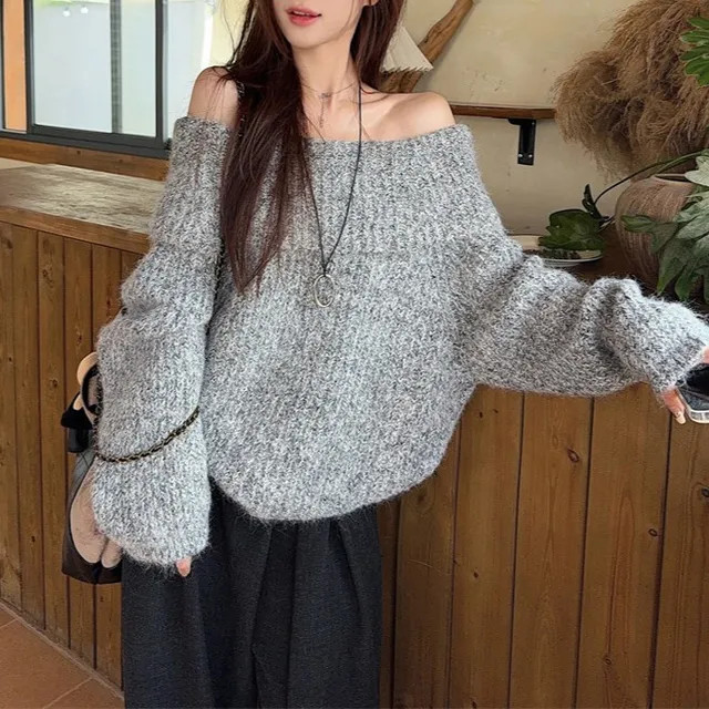 Joyciful - Off Shoulder Plain Fluffy Oversized Sweater | YesStyle.com