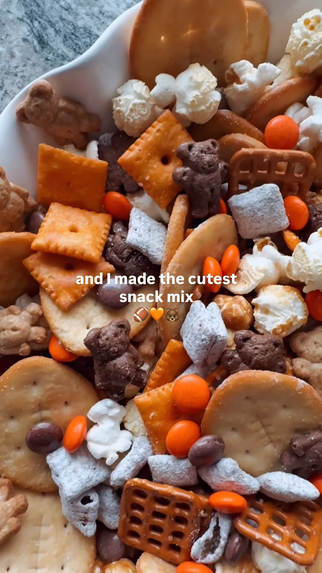 CHICAGO BEARS SNACK MIX! 🏈🐻🧡 this might be the cutest and easiest snack to serve for game day! I added Teddy grams for our Chicago Bears, but how cute are the football crackers?! and just use M&Ms or Reesie’s for your team colors! ￼￼

#LTKSeasonal #LTKfoodie #LTKHome