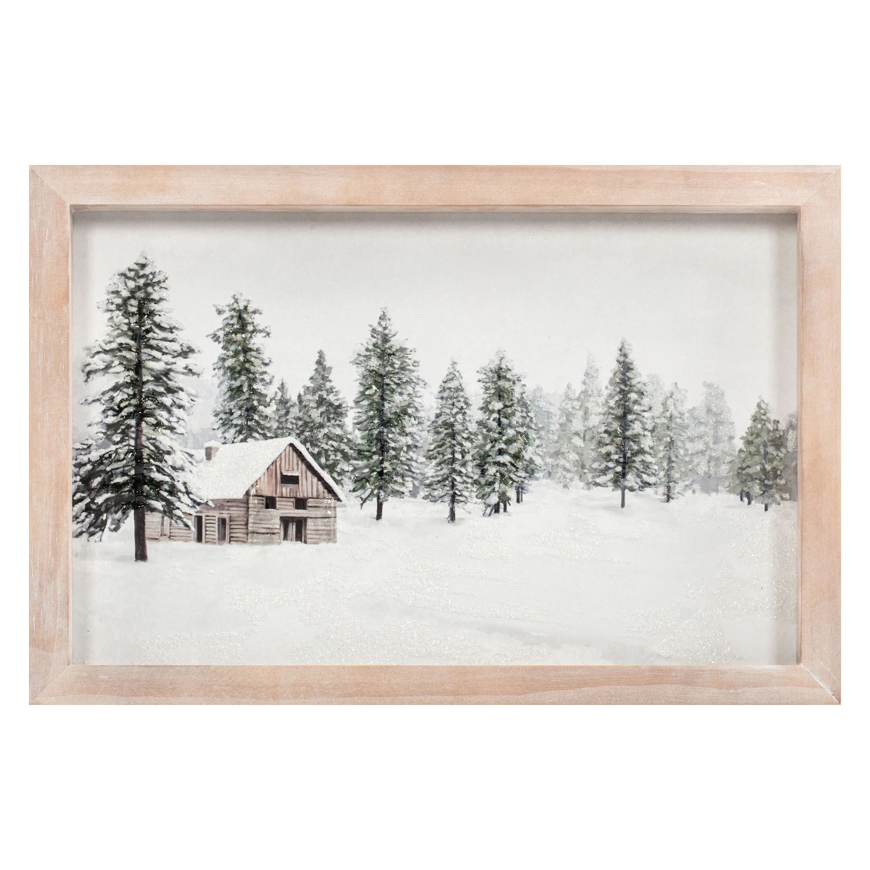 Snow Cabin Reclaimed Wood Framed Tinted Gel + Glitter Emb Canvas Print - Walmart.com | Walmart (US)