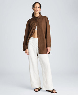 Women's Drop Shoulder Linen Boyfriend Shirt | Macy's