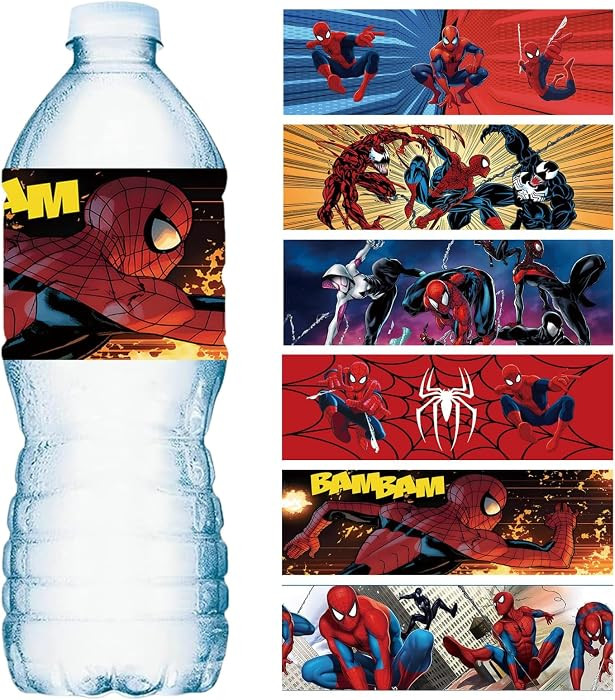 24PCS Spider Water Bottle Labels Stickers, Superhero Birthday Party Decorations | Amazon (US)