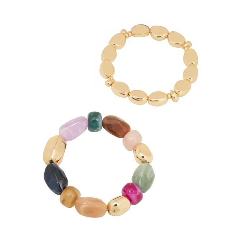 Time and Tru Women's Stretch Bracelet Set with Colorful and Gold Tone Beads | Walmart (US)