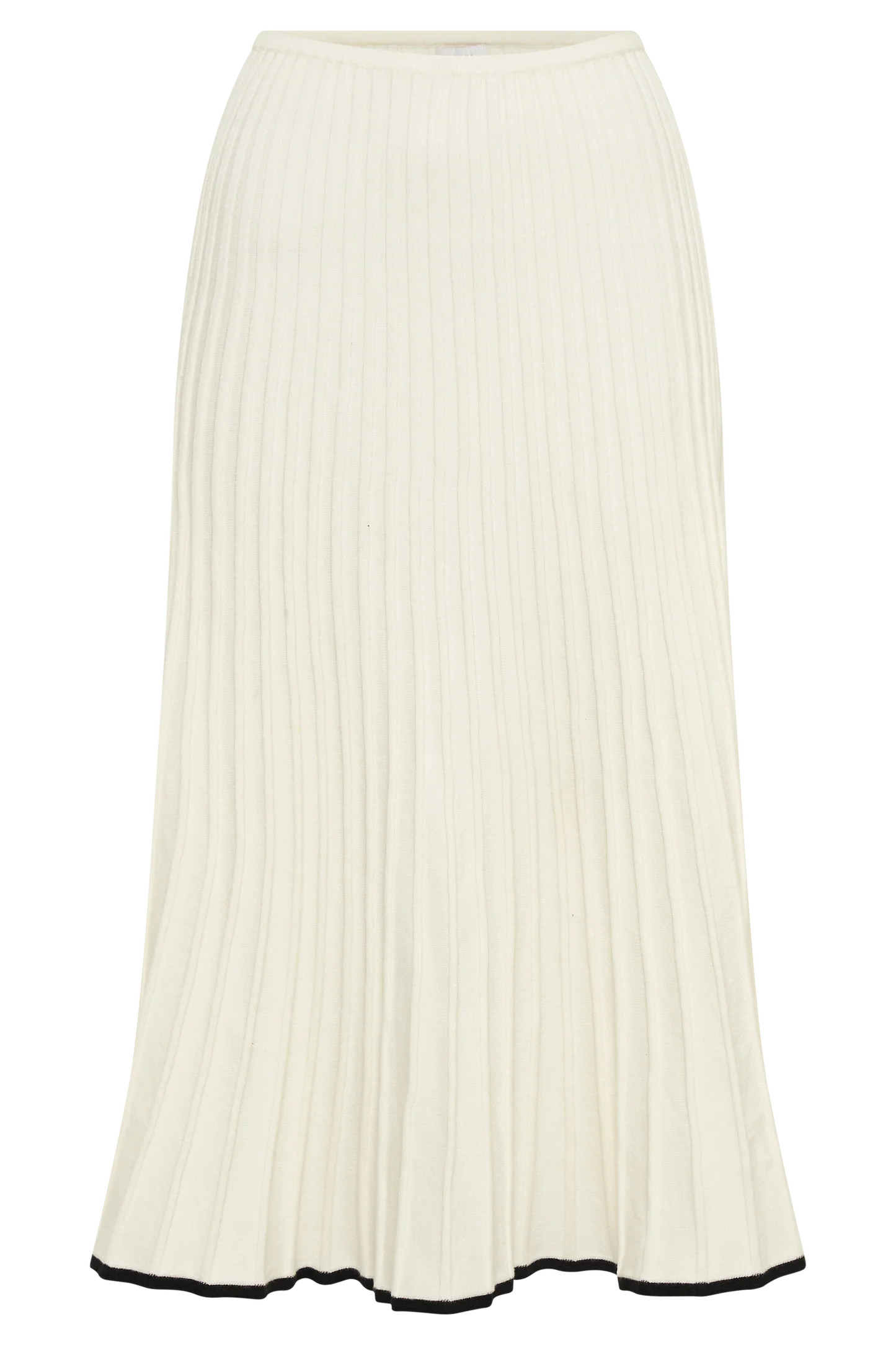 Contrast Rib Knit Midi Skirt - White | MESHKI US