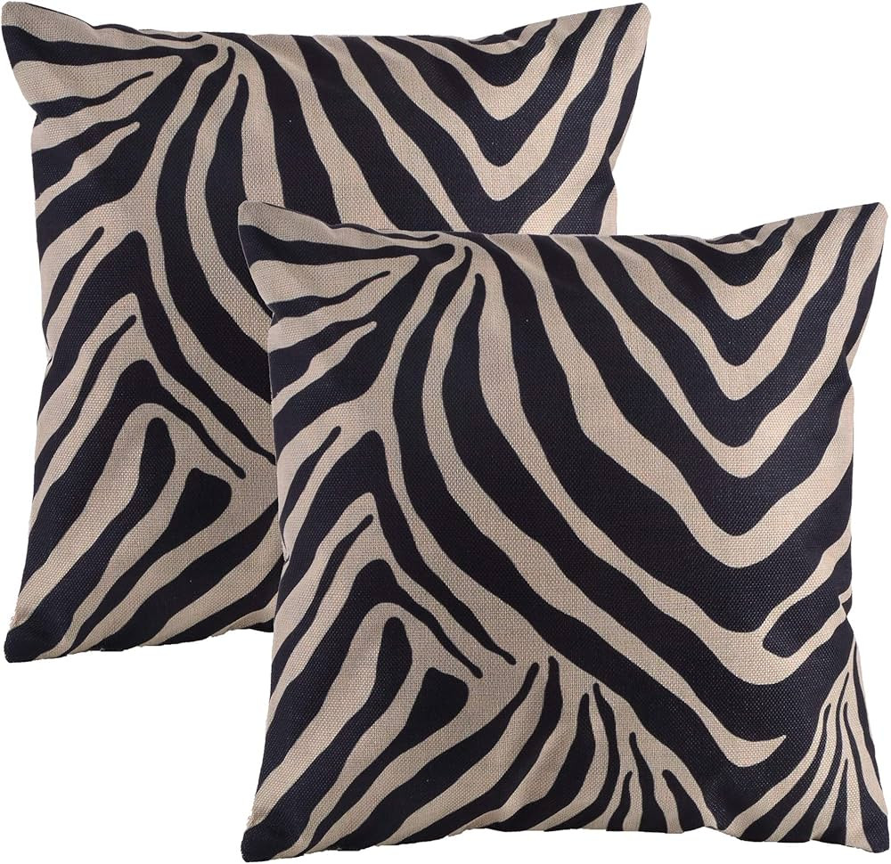 Leaveland Black and White Zebra Stripe Print Throw Pillow Cover Set of 2, Luxury Decorative Cotto... | Amazon (US)