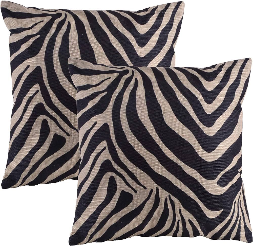 Leaveland Black and White Zebra Stripe Print Throw Pillow Cover Set of 2, Luxury Decorative Cotto... | Amazon (US)