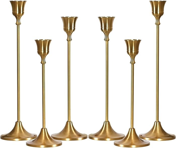 Brass Gold Candlestick Holders Set of 6, Taper Candle Holder for Candlesticks, Antique Vintage Ca... | Amazon (US)