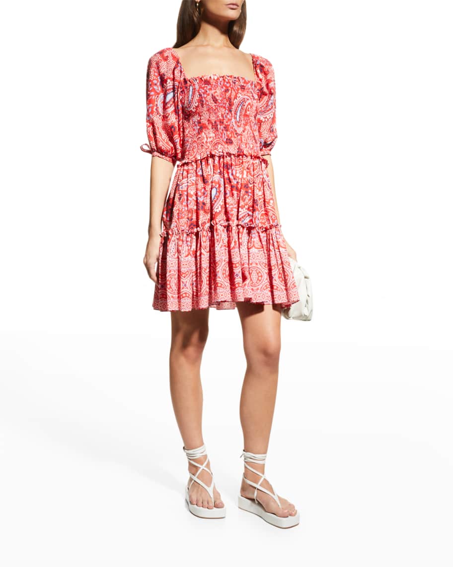 Cara Cara Lenny Floral Smocked Tiered A-Line Mini Dress | Neiman Marcus