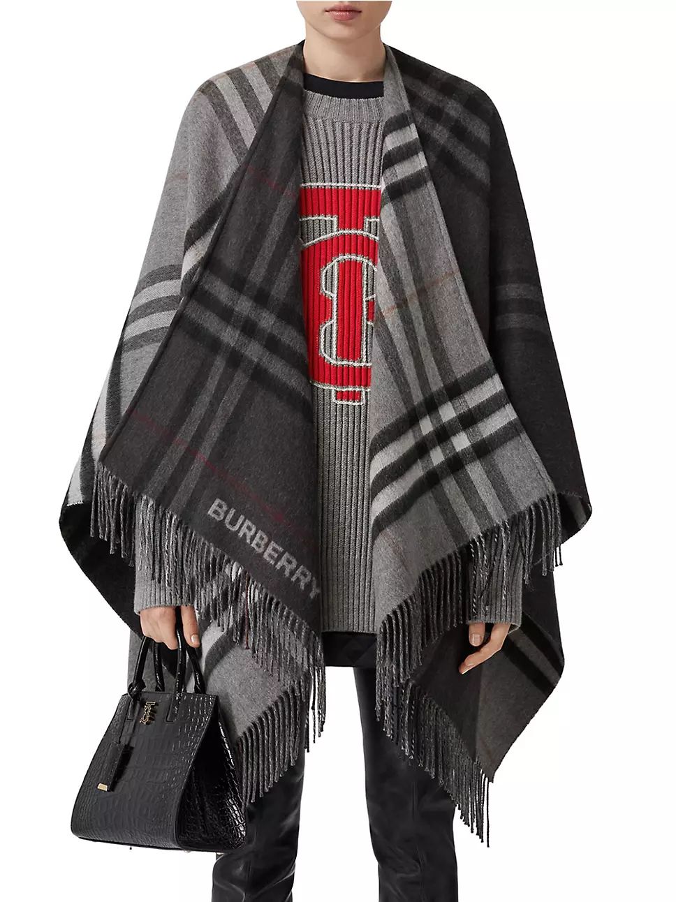 Contrast Check Wool-Blend Cape | Saks Fifth Avenue