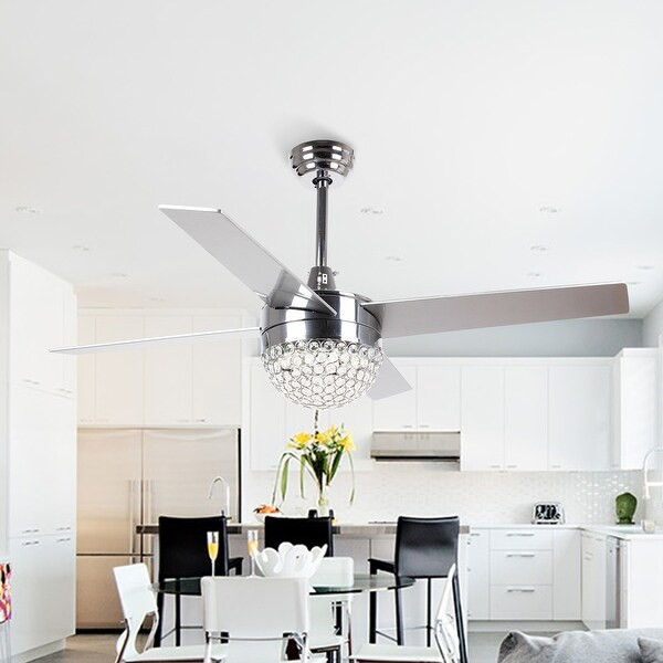 Modern Chrome Crystal 48-inch 4-Blades Ceiling Fan with Remote - 48" | Bed Bath & Beyond