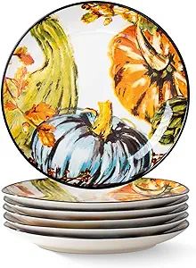 HONGJUNLEE 8" Autumn Harvest Salad Plates Set of 6, Ceramic Dinner Plates for Pasta, Pancakes, St... | Amazon (US)