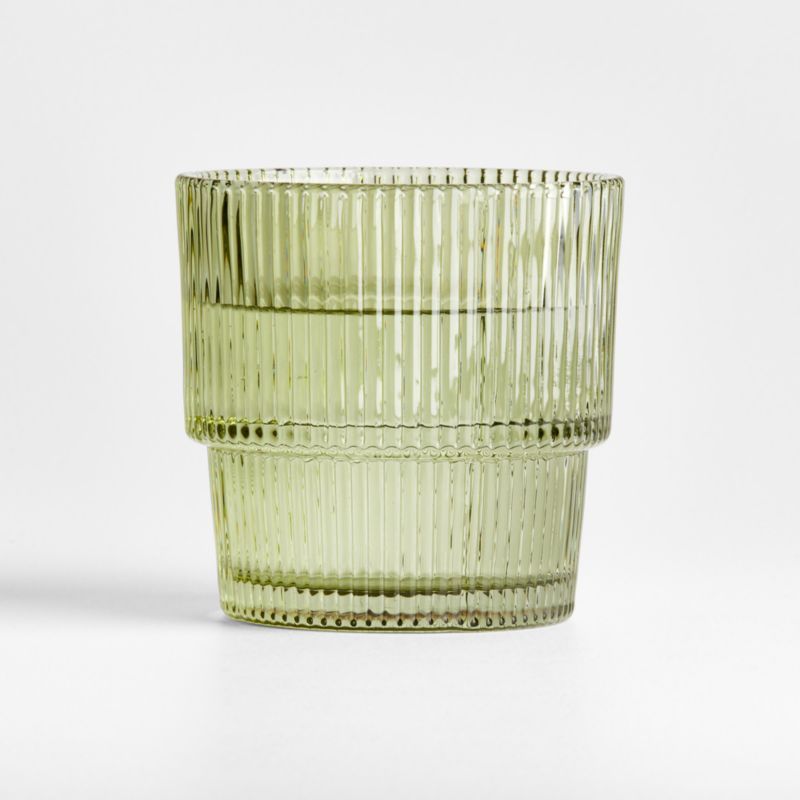 Atwell Moss Green Stackable Ribbed Double Old-Fashioned Glass + Reviews | Crate & Barrel | Crate & Barrel