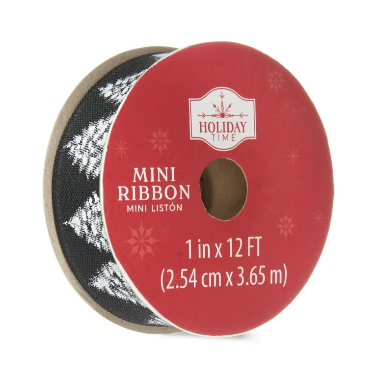 Holiday Time Clearly Christmas Ribbon, 3" — Black with White Trees | Walmart (US)
