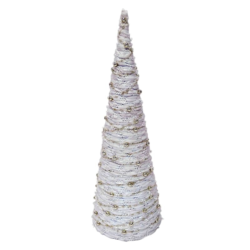 White with Gold Beads Cozy Cone Tree, 17" | At Home