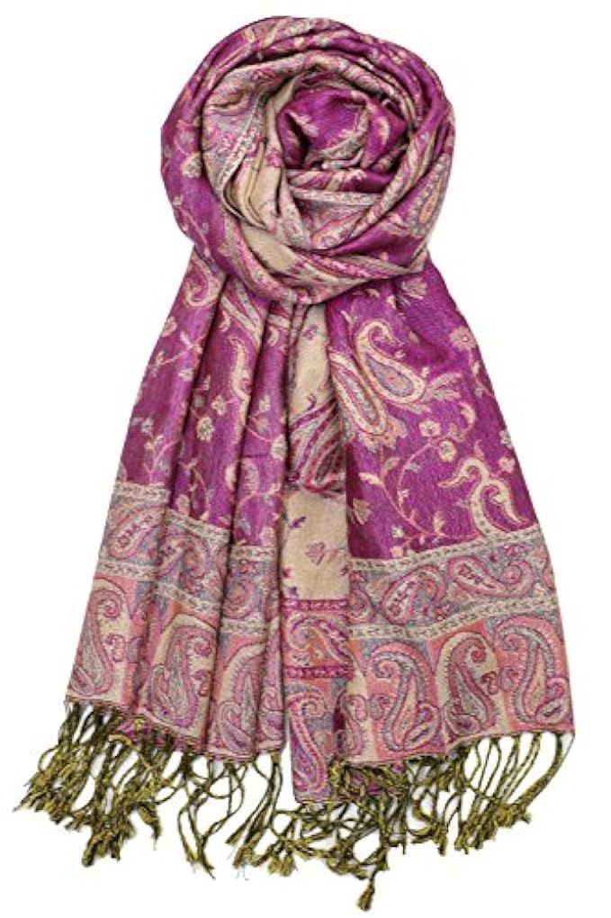 Achillea Soft Silky Reversible Paisley Pashmina Shawl Wrap Scarf w/Fringes 80" x 28" | Amazon (US)