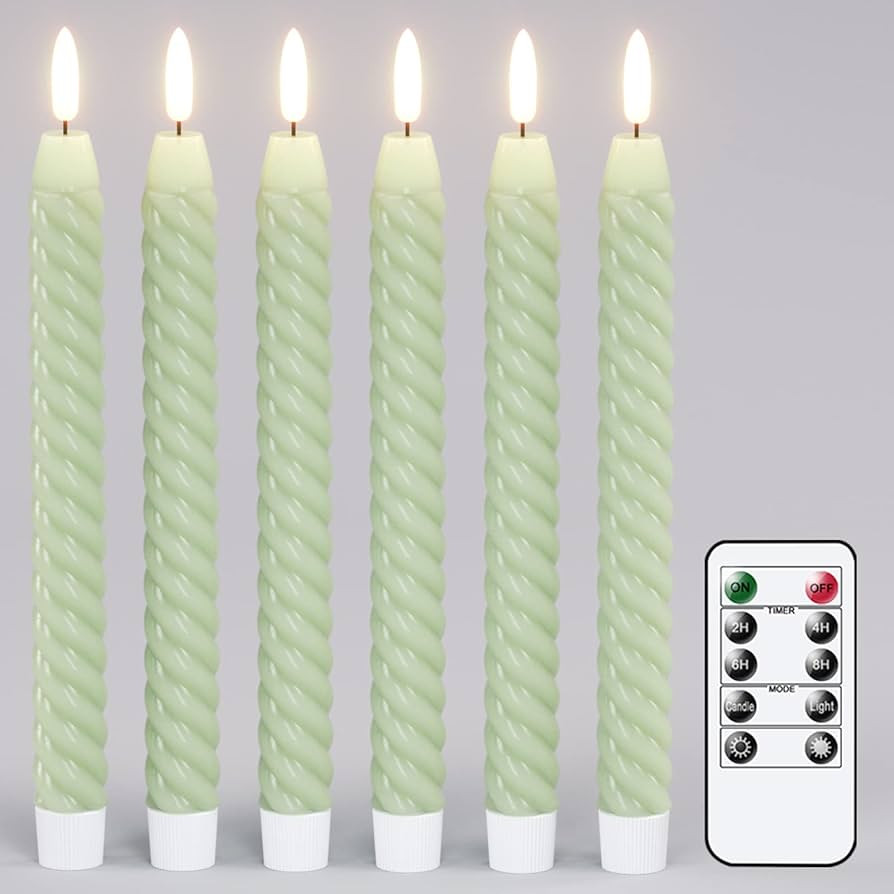 Green Flameless Taper Candles Flickering with 10-Key Remote, Battery Operated Warm 3D Wick LED Sp... | Amazon (US)