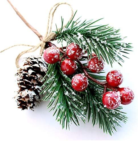 Red Berry Stems Pine Branches Evergreen Christmas Berries Décor 8 PCS Artificial Pine Cones Branch C | Amazon (US)