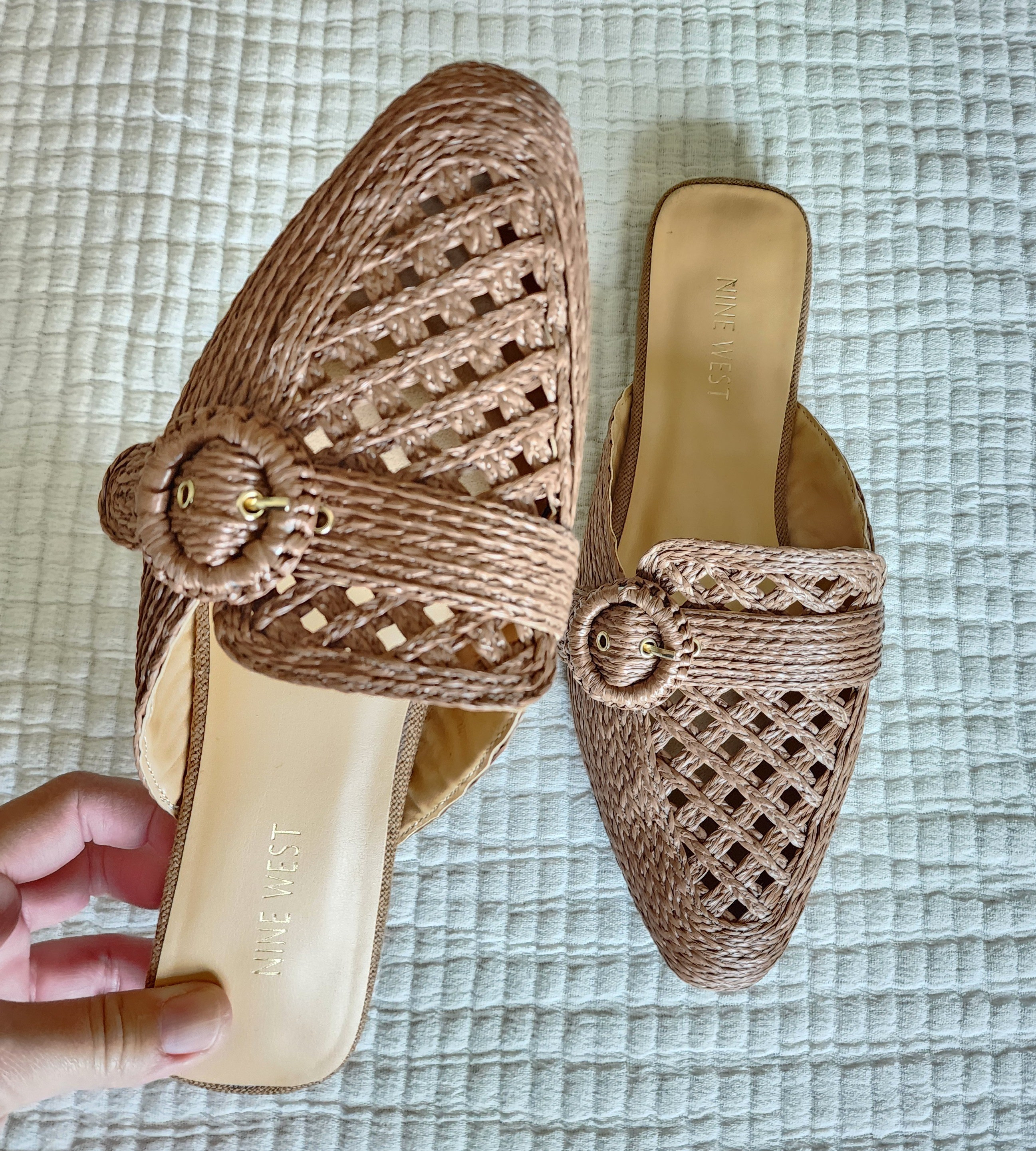 New church shoes! These mules are so cute! Comes in 3 colors! Nine west slip on womens shoe shoes dressy casual rattan loafer low heal Kohl's buckle strap comfortable dress sandal black braided tan cognac brown neutral 

#LTKShoeCrush #LTKFindsUnder100 #LTKSaleAlert