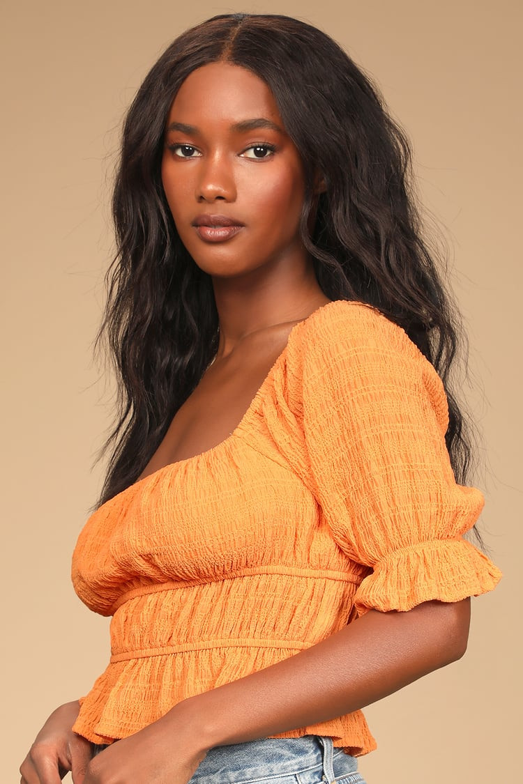 Summery Vibes Orange Smocked Half Sleeve Top | Lulus (US)